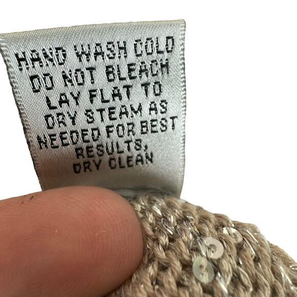 WD. NY Tan Chunky Knit Short Sleeve Sparkly Shimmery Sequin Sweater Size M - Picture 7 of 7